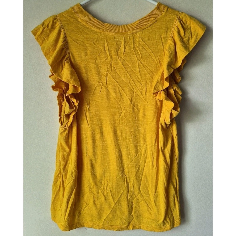 Banana Republic Malibu Tee Yellow Mustard Ruffle Sleeve T-Shirt Cotton Blend M - Picture 2 of 4